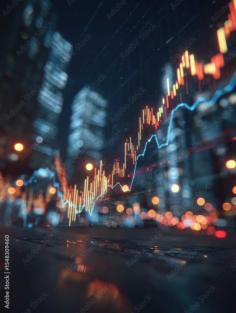 Poster dynamic stock market graph displaying financial trends and growth, showcasing data visualization in 