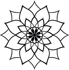 Floral mandala artwork in silhouette style with detailed petal formation silhouette vector