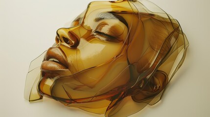 3d rendering of a transparent facial mask showcasing various cosmetic products and applications