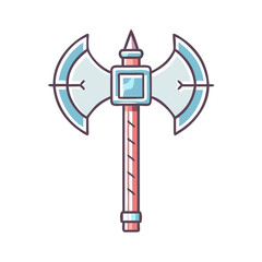 Fantasy double bladed axe with blue and pink handle illustration