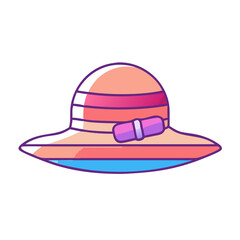 Illustration of a Colorful Striped Summer Hat with Ribbon and Bow