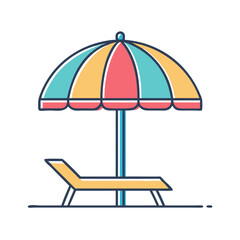 Obraz premium Relaxing beach day featuring a colorful umbrella and comfortable beach chair