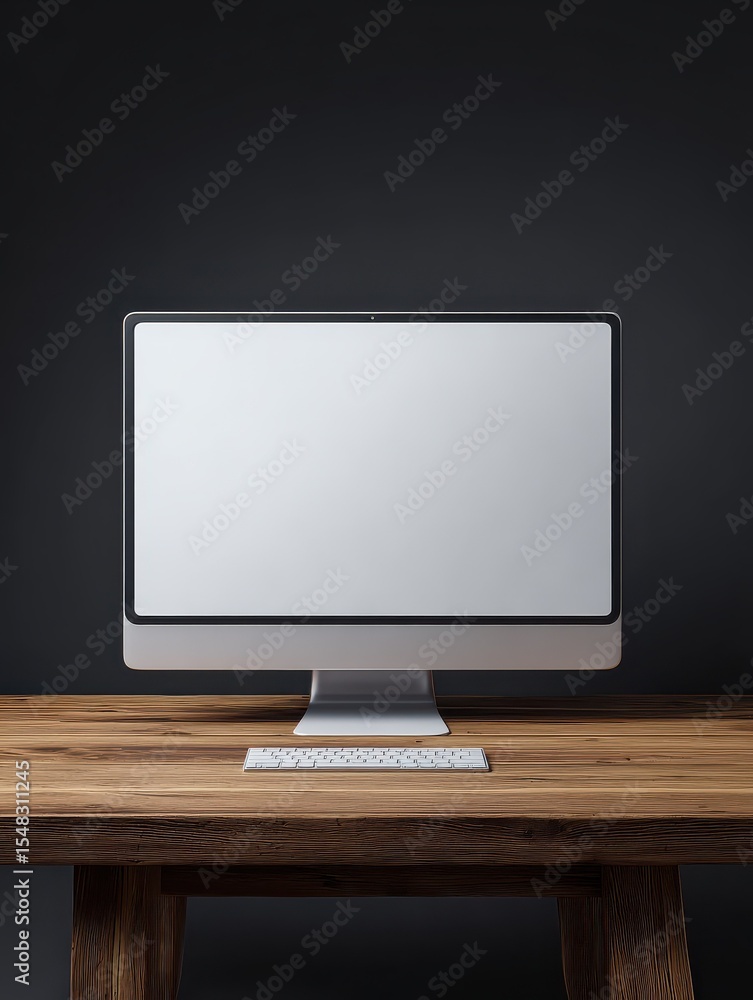 Poster a flat panel display, also known as a computer monitor accessory, is positioned on top of a wooden d