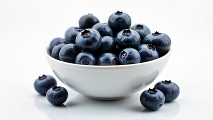 White bowl filled with blueberries isolated on a white background. Suitable for food, nutrition, and healthy eating concepts.