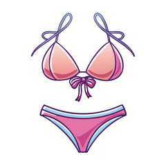 Pink and Blue Bikini Swimsuit with Bow Detail on White Background