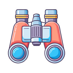 Stylized Binoculars Illustration with Coral and Blue Accents, Vector Design