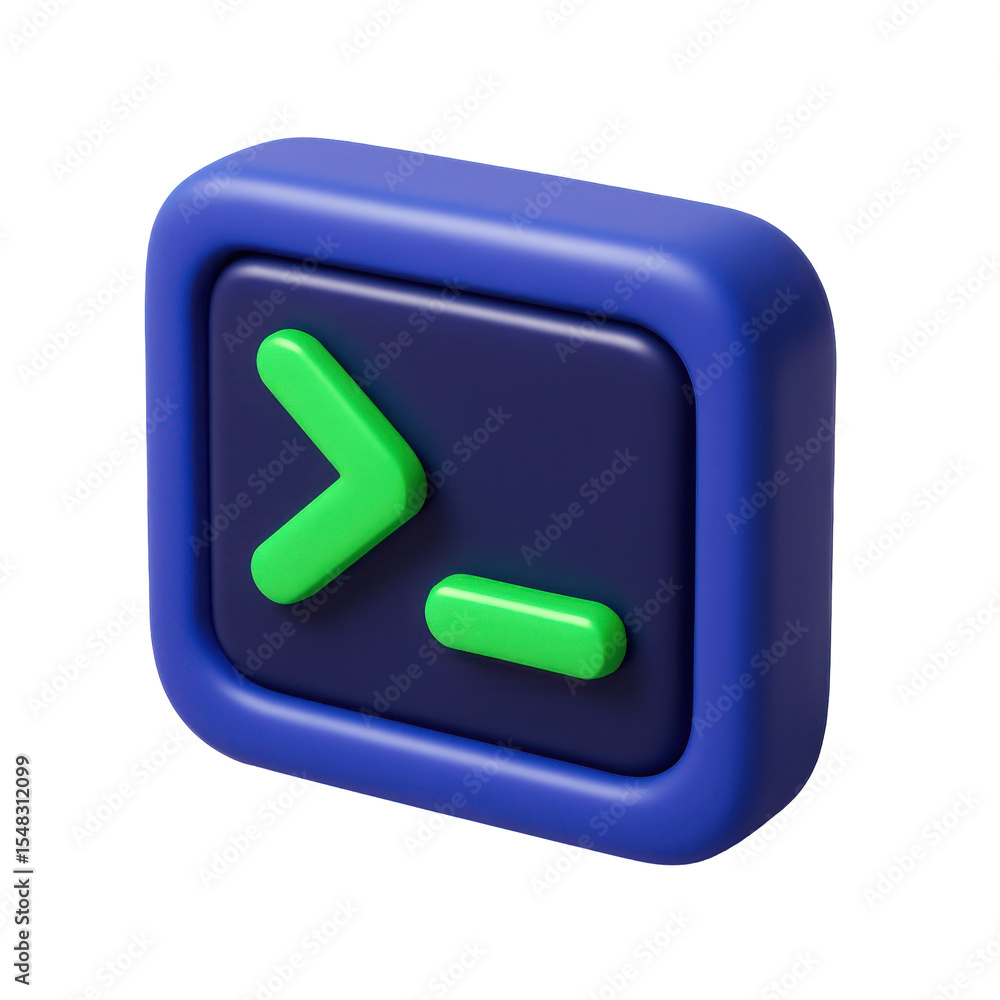 Poster cartoon plastic style icon of a terminal, perfect for representing coding, programming, and software
