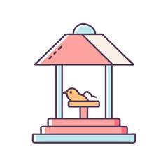 Fototapeta premium Stylized birdhouse with bird inside, in light pastel colors with outline