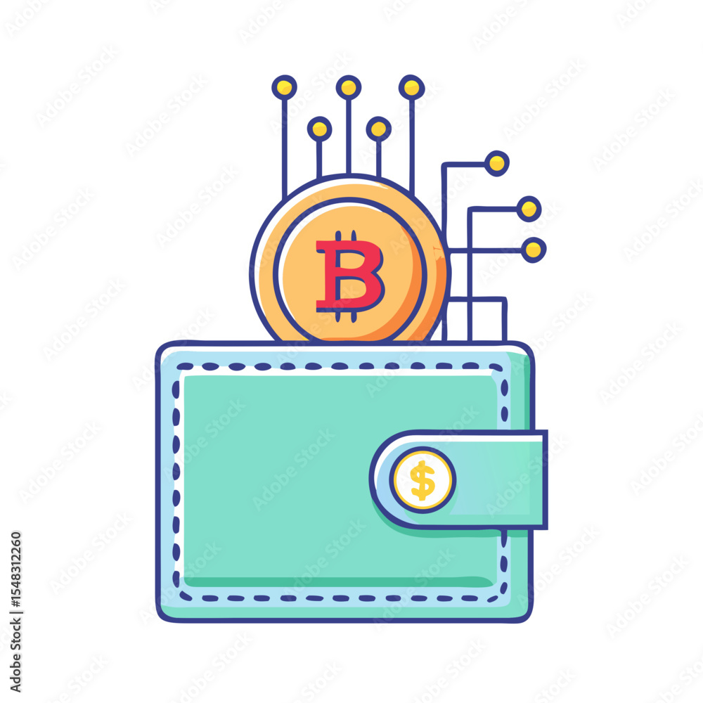 Aufkleber modern bitcoin wallet concept with connection nodes and financial technology