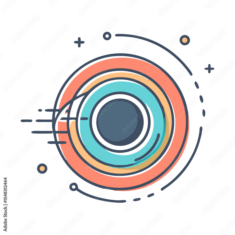 Poster modern concentric circle design with abstract elements around in vibrant colors