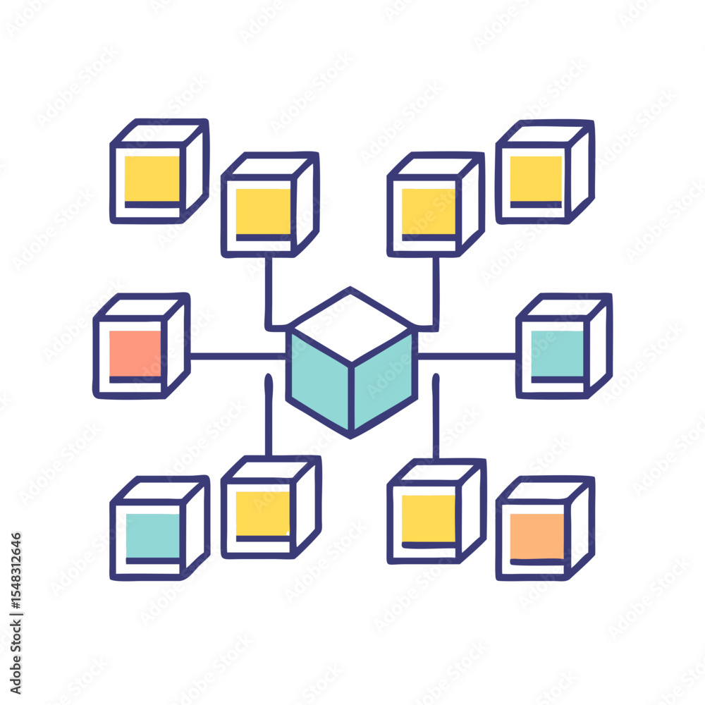 Poster decentralized network illustration showcasing a central node and several connected nodes