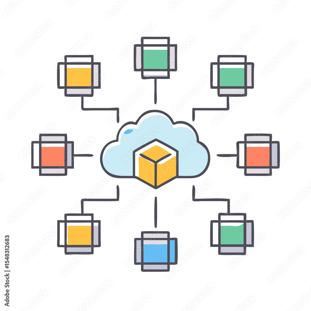 Poster cloud based data storage connected to multiple servers and computing nodes