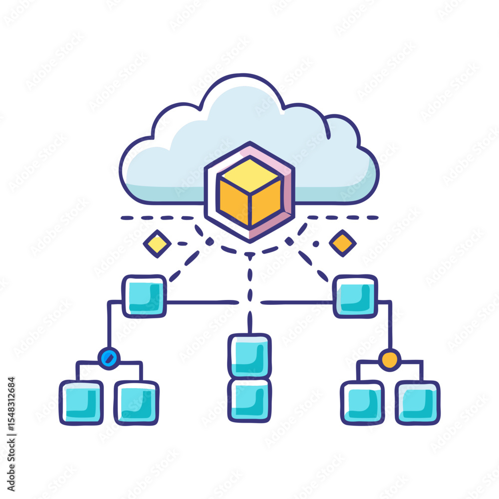 Poster cloud computing and data processing architecture with connections to multiple databases