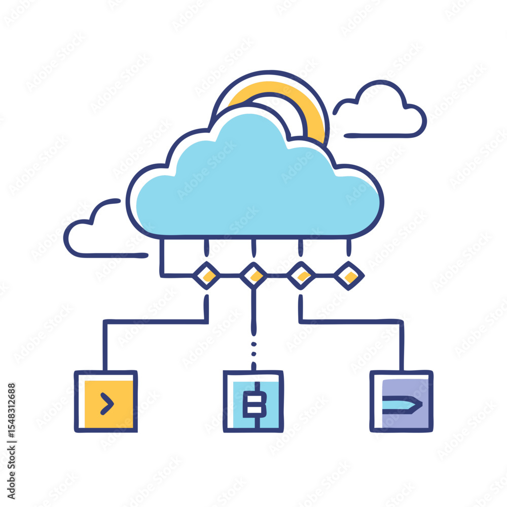 Poster cloud network concept connecting diverse devices through cloud based infrastructure solutions