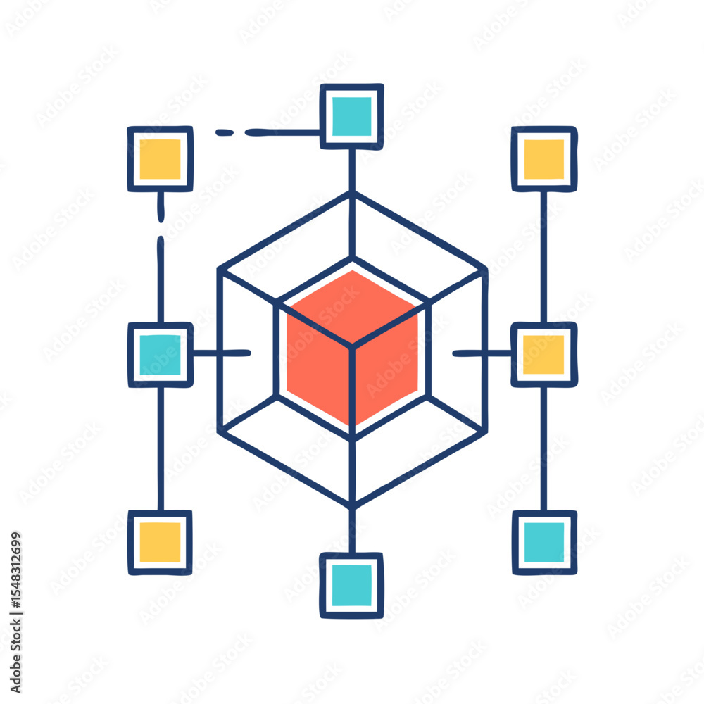 Poster abstract geometric design of interconnected cubes representing network and data analysis
