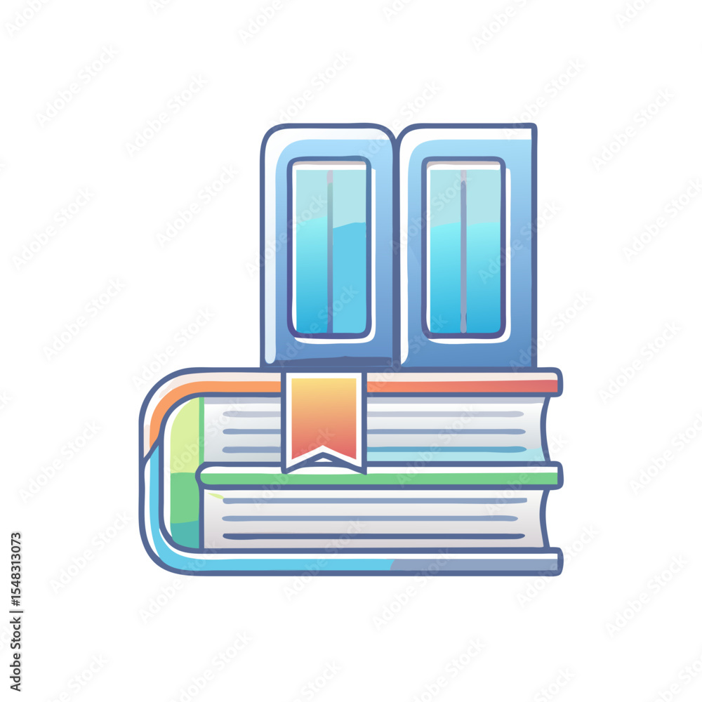 Aufkleber stack of colorful books forming the shape of a small building