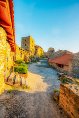 Sunset over the castle Szigliget, Hungary near Balaton lake