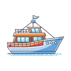 Cartoon Fishing Boat on Calm Waters with a Cute Little Flag