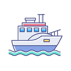 Obraz premium Cartoon Illustration of a Large Passenger Boat on Water with Waves
