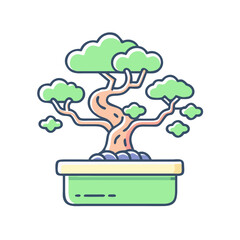 Stylized Bonsai Tree in a Pot with Unique Design and Colors