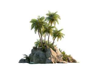 Isolated Tropical Island Paradise Palm Trees on Rocky Outcrop for Relaxation and Vacation Vibes