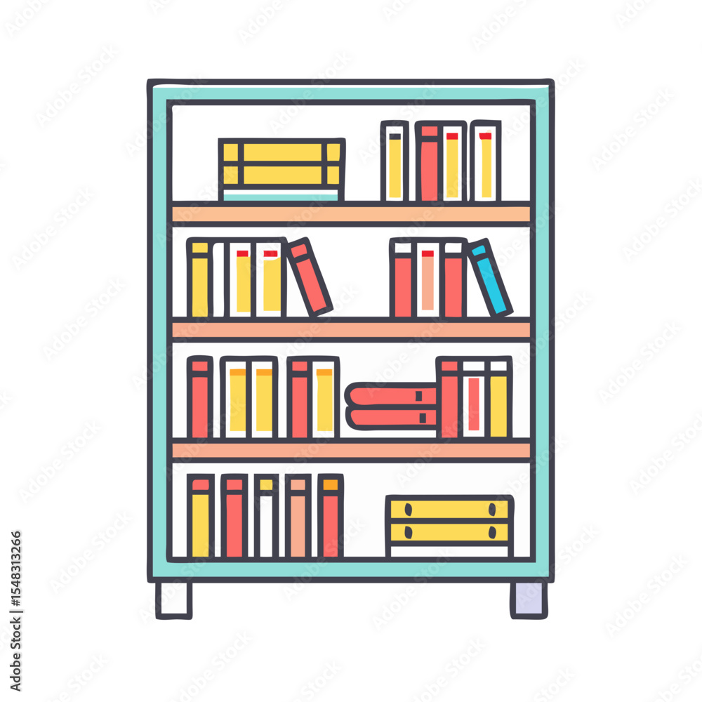 Poster illustration of a colorful bookshelf full of books for reading and knowledge