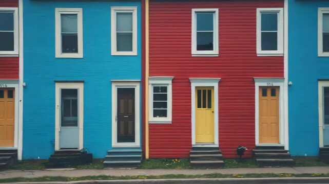 Vibrant Row of Colorful Houses in a Quaint Neighborhood