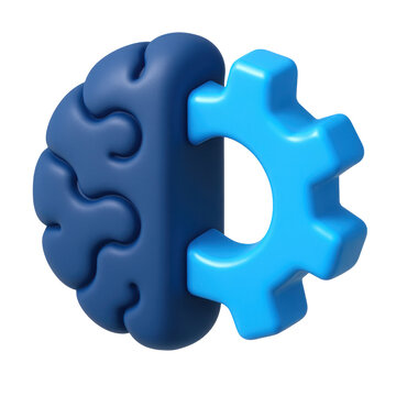 3d icon of brain and gear merging, symbolizing artificial intelligence, innovation, and technology, on a transparent background