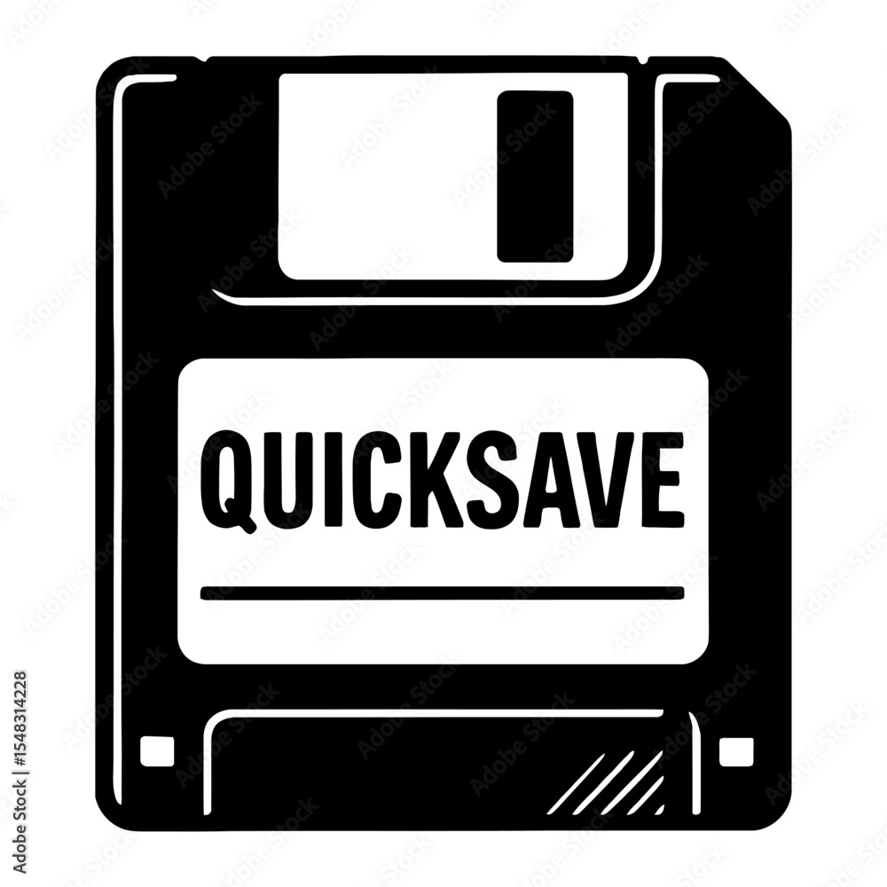 Fototapete retro black and white quicksave floppy disk icon - nostalgic symbol for saving data and gaming