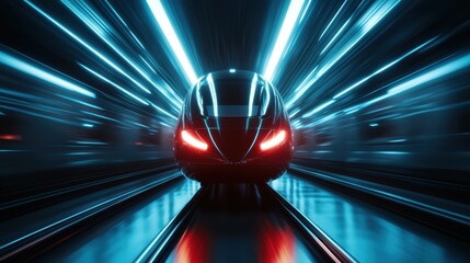 A sleek, futuristic train moves through vivid neon lights, representing innovation and speed while capturing the excitement of modern transportation technology.