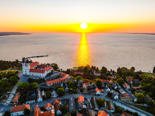 Tihany in Hungary. Benedictine Monastery of Tihany Abbey with Lake Balaton.