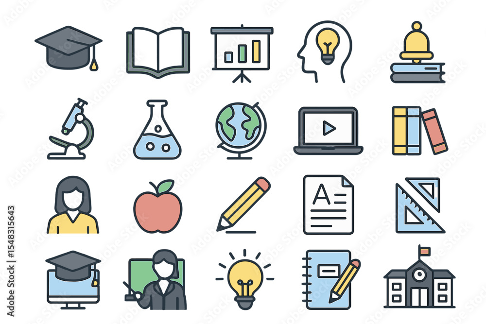 Poster a set of line icons for education and learning is available, featuring high-quality vector graphics 