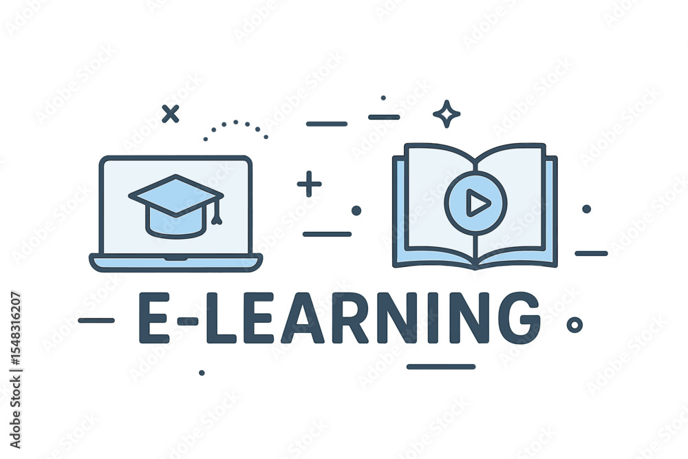 Aufkleber vector background featuring a word with line icon for e-learning banner