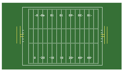 American football field, stripe grass with white pattern lines. Top view flat vector
