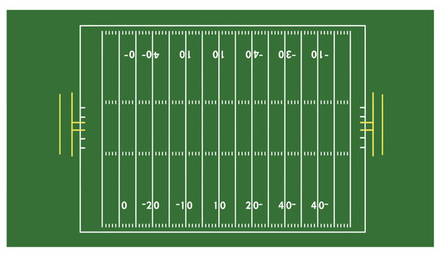 American football field, stripe grass with white pattern lines. Top view flat vector
