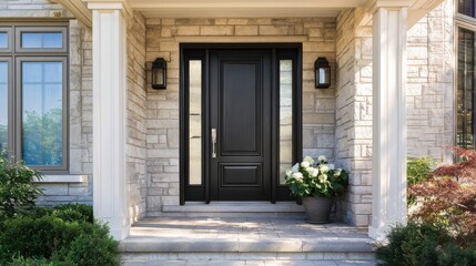 Premium image of modern Black Fiberglass Front Entry Door, Single Door With One Sidelite.