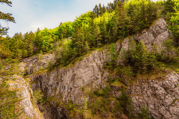 Hiking in Canyon in Prosiecka Valley near Kvacianska valley in Liptov region in northern Slovakia