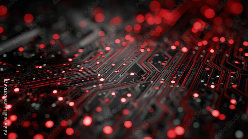 Poster abstract red circuit board technology background digital art futuristic design high tech electronic 