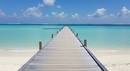 Obraz premium Wooden pier over turquoise water beach paradise vacation destination travel photography landscape scenery
