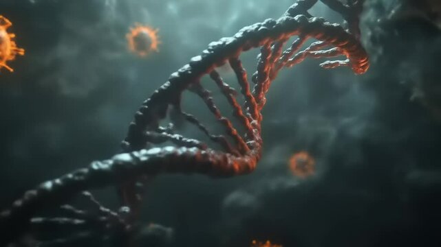 DNA Strand with Virus, and Dark Background. - Powered by Adobe