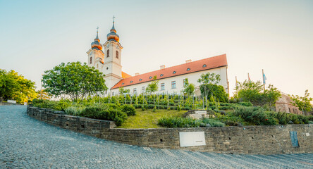 Tihany in Hungary. Benedictine Monastery of Tihany Abbey near Lake Balaton.