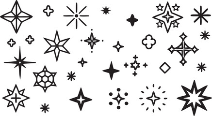 Black and white star set pattern vector illustration, ideal for Christmas decoration or seamless texture design