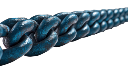 Close-up of weathered, blue metal chain links