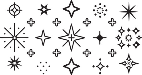 Black and white stars vector icon set for Christmas decoration design