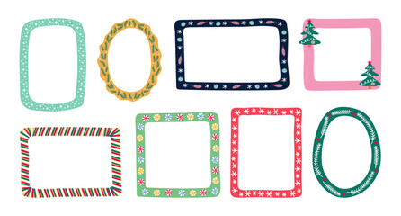 Festive Christmas frames and borders collection, hand drawn doodle style.