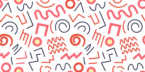 Abstract Geometric Pattern Background: Pink, Red, and Blue Shapes