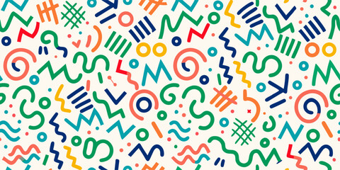 Colorful Abstract 90s Style Seamless Pattern Background