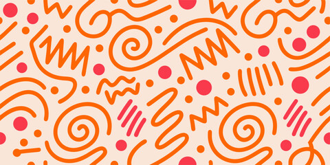 Abstract Orange and Pink Doodle Pattern Background
