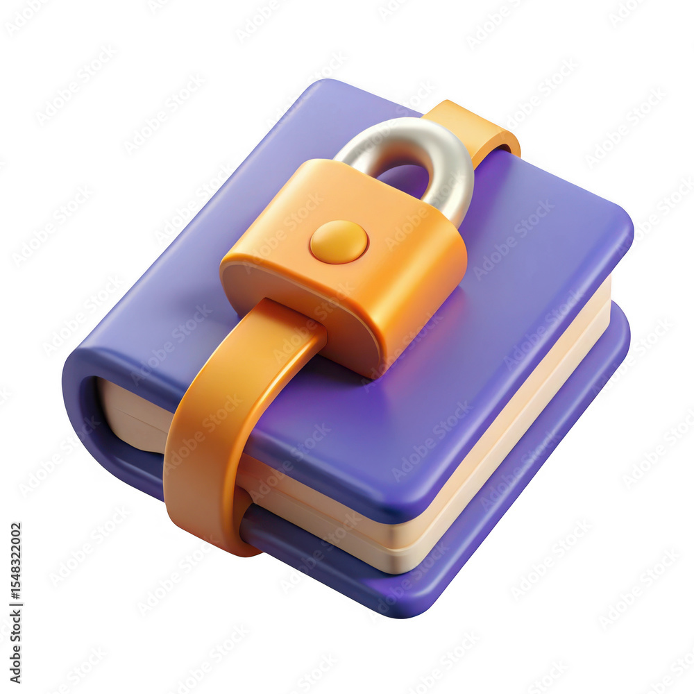 Poster 3d render of locked book icon isolated on transparent background