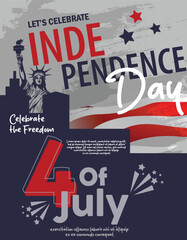 Obraz premium Fourth of July Independence Day.4th july, Vector illustration greeting card with brush stroke background in United States national flag 